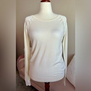 Vince Wool Silk Sweater Sheer Inset Ivory Lightweight LS Women’s Size M Luxury
